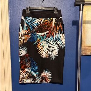 Tropical Print Black Skirt